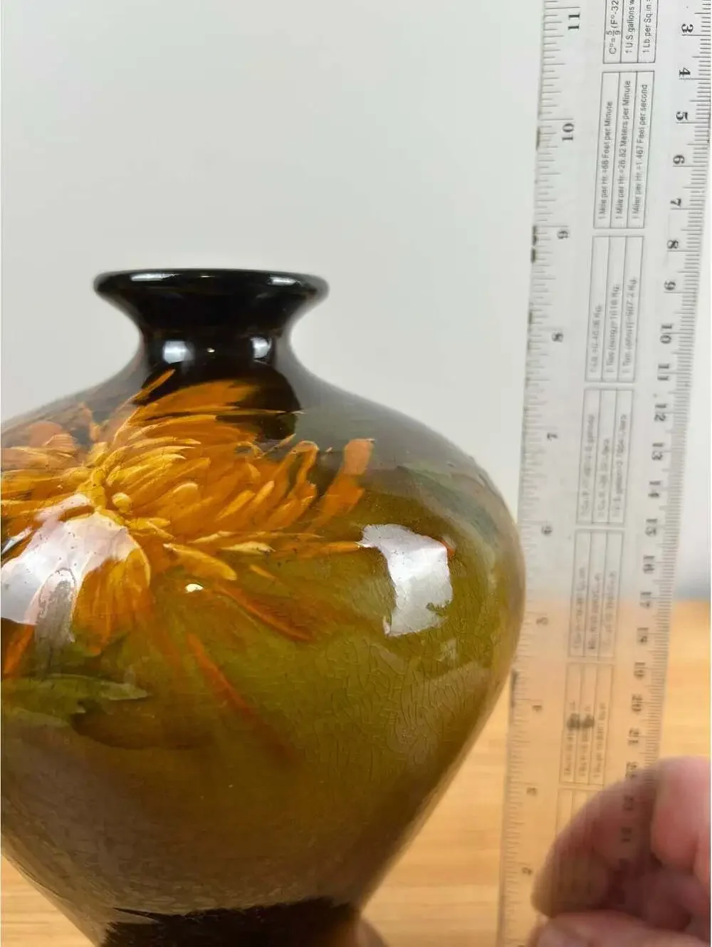 JB Owens Utopian 1900s Art Pottery Bulbous Form Floral Painted 8.5